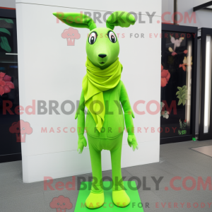 Mascot character of a Lime Green Roe Deer dressed with a Long Sleeve Tee and Scarf clips