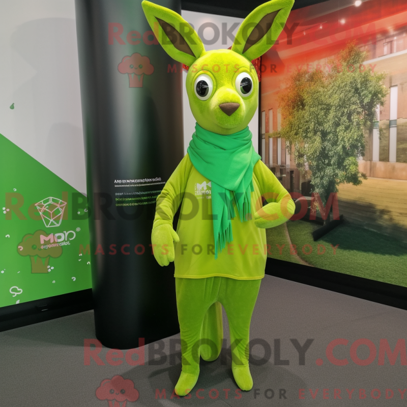 Mascot character of a Lime Green Roe Deer dressed with a Long Sleeve Tee and Scarf clips