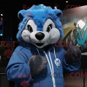 Mascot character of a Blue Badger dressed with a Hoodie and Earrings