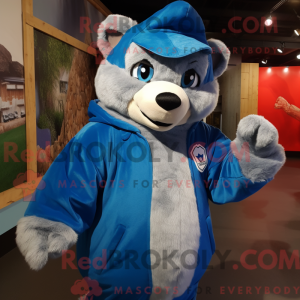 Mascot character of a Blue Badger dressed with a Hoodie and Earrings