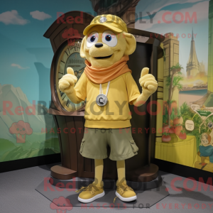 Mascot character of a Gold Wrist Watch dressed with a Cargo Shorts and Shawls