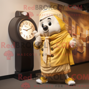 Mascot character of a Gold Wrist Watch dressed with a Cargo Shorts and Shawls