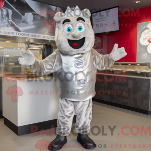 Mascot character of a Silver Steak dressed with a Bodysuit and Headbands