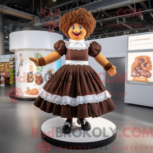 Mascot character of a Brown Irish Dancing Shoes dressed with a A-Line Dress and Gloves
