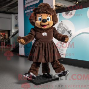 Mascot character of a Brown Irish Dancing Shoes dressed with a A-Line Dress and Gloves