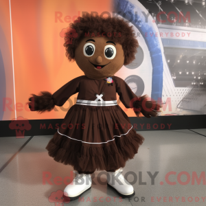 Mascot character of a Brown Irish Dancing Shoes dressed with a A-Line Dress and Gloves