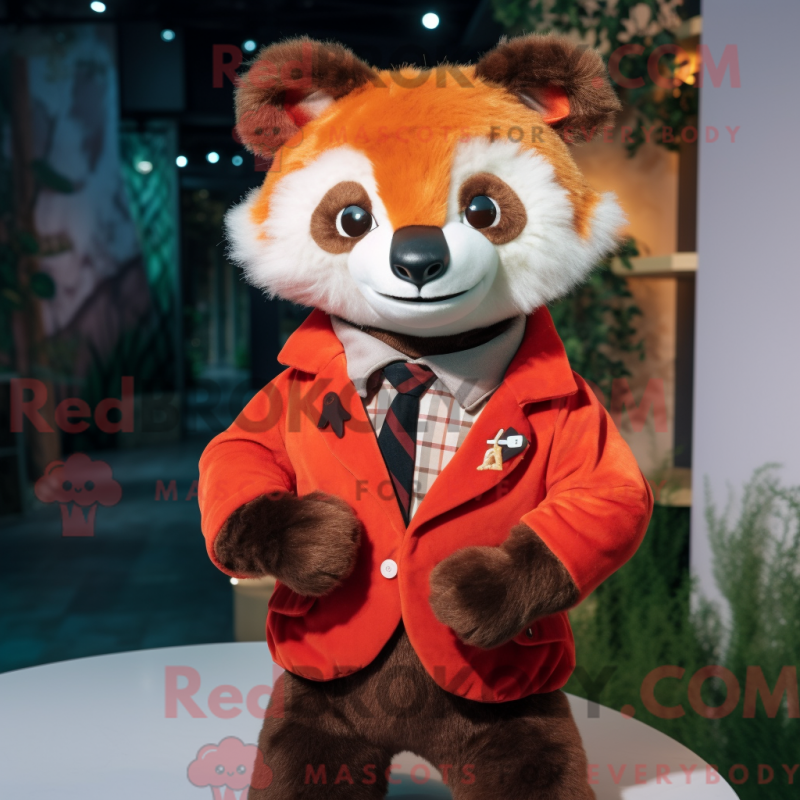 Mascot character of a Olive Red Panda dressed with a Sweater and Bow ties