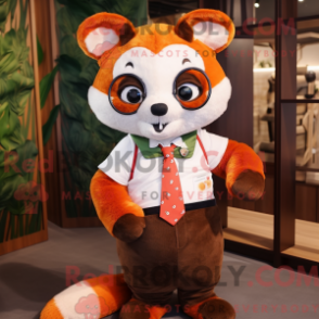 Mascot character of a Olive Red Panda dressed with a Sweater and Bow ties