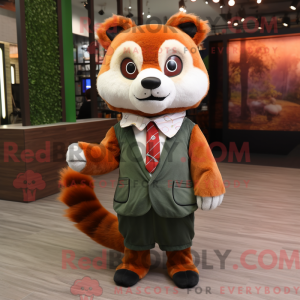 Mascot character of a Olive Red Panda dressed with a Sweater and Bow ties