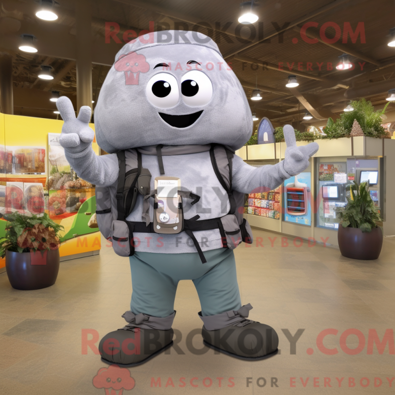 Mascot character of a Gray Enchiladas dressed with a Cargo Pants and Digital watches