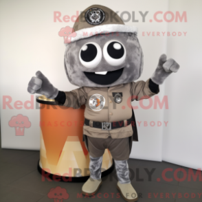 Mascot character of a Gray Enchiladas dressed with a Cargo Pants and Digital watches