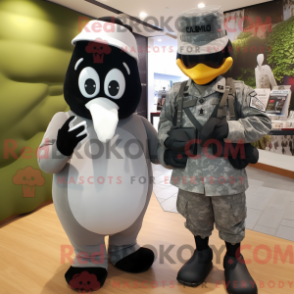 Mascot character of a Gray American Soldier dressed with a Tuxedo and Messenger bags