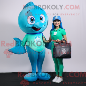 Mascot character of a Cyan Mermaid dressed with a Polo Shirt and Wallets