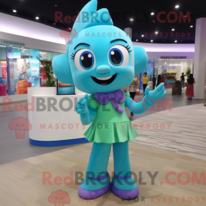 Mascot character of a Cyan Mermaid dressed with a Polo Shirt and Wallets