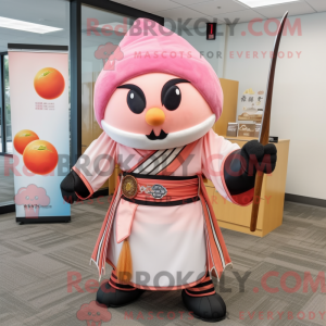 Mascot character of a Peach Samurai dressed with a Dress Shirt and Shawl pins