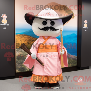 Mascot character of a Peach Samurai dressed with a Dress Shirt and Shawl pins
