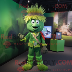 Mascot character of a Green Chief dressed with a Romper and Cummerbunds