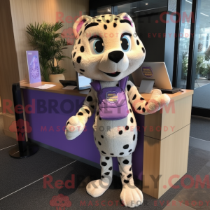 Mascot character of a Lavender Cheetah dressed with a Leggings and Messenger bags