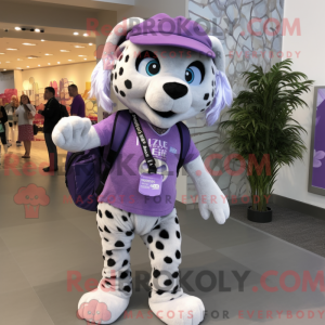 Mascot character of a Lavender Cheetah dressed with a Leggings and Messenger bags