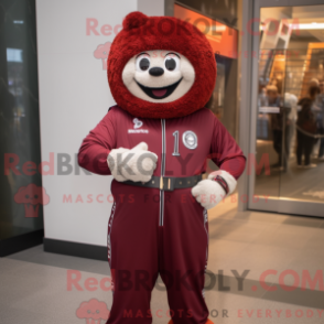 Mascot character of a Maroon Shepard'S Pie dressed with a Jumpsuit and Bracelet watches