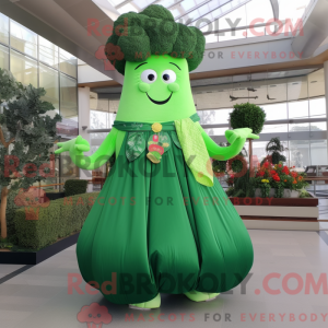 Mascot character of a Broccoli dressed with a Ball Gown and Scarf clips