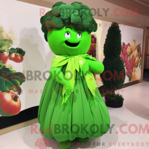 Mascot character of a Broccoli dressed with a Ball Gown and Scarf clips