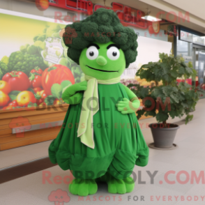 Mascot character of a Broccoli dressed with a Ball Gown and Scarf clips