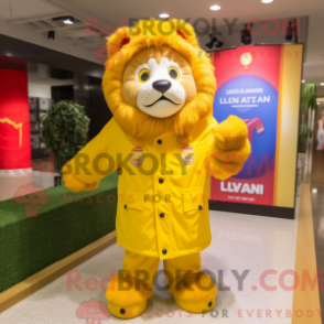 Mascot character of a Lion dressed with a Raincoat and Foot pads