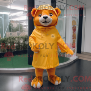 Mascot character of a Lion dressed with a Raincoat and Foot pads