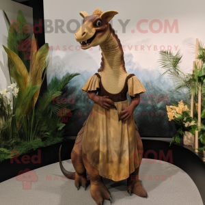 Brun Parasaurolophus maskot...