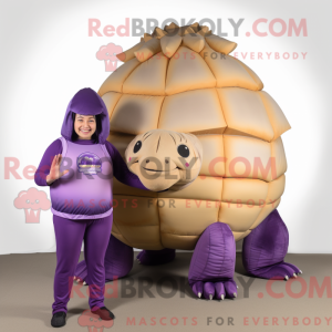 Mascot character of a Purple Glyptodon dressed with a Capri Pants and Wraps