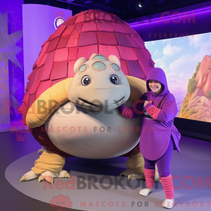 Mascot character of a Purple Glyptodon dressed with a Capri Pants and Wraps