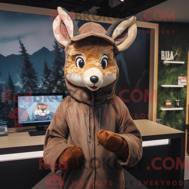 Mascot character of a Brown Roe Deer dressed with a Hoodie and Hats