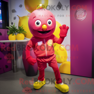 Mascot character of a Magenta Lemon dressed with a Rash Guard and Caps