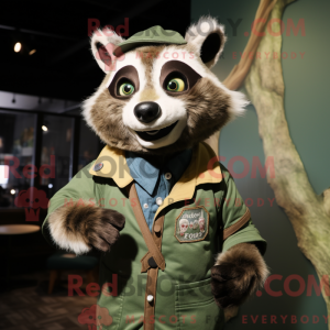 Mascot character of a Green Raccoon dressed with a Button-Up Shirt and Shawls