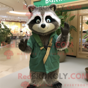 Mascot character of a Green Raccoon dressed with a Button-Up Shirt and Shawls