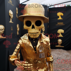 Mascot character of a Gold Graveyard dressed with a Playsuit and Beanies