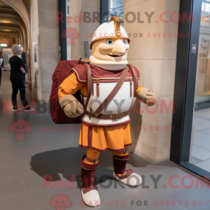 Mascot character of a Beige Swiss Guard dressed with a Rash Guard and Backpacks