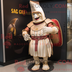 Mascot character of a Beige Swiss Guard dressed with a Rash Guard and Backpacks