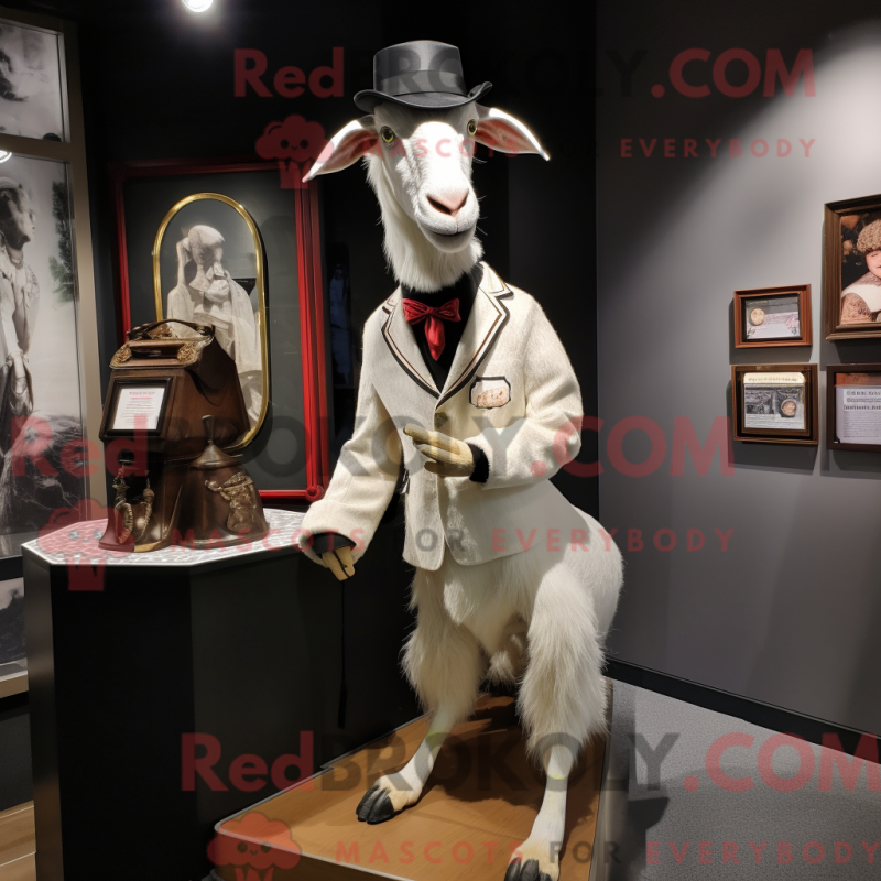 Mascot character of a Beige Boer Goat dressed with a Tuxedo and Lapel pins