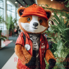 Mascot character of a Red Panda dressed with a Cardigan and Caps