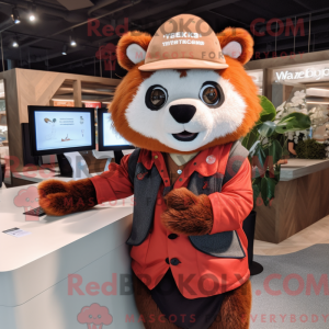 Mascot character of a Red Panda dressed with a Cardigan and Caps