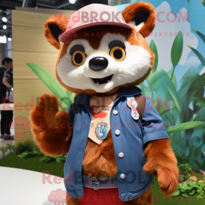 Mascot character of a Red Panda dressed with a Cardigan and Caps