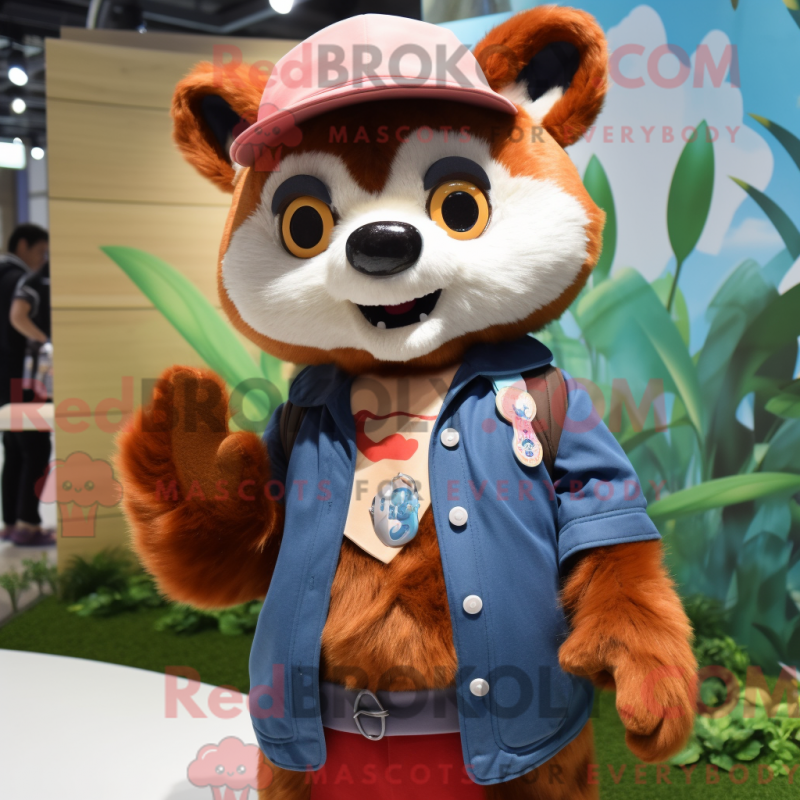 Mascot character of a Red Panda dressed with a Cardigan and Caps