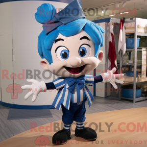 Mascot character of a Blue Acrobat dressed with a Cargo Shorts and Bow ties