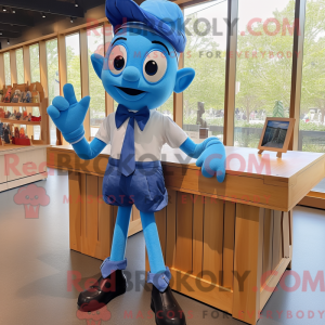 Mascot character of a Blue Acrobat dressed with a Cargo Shorts and Bow ties
