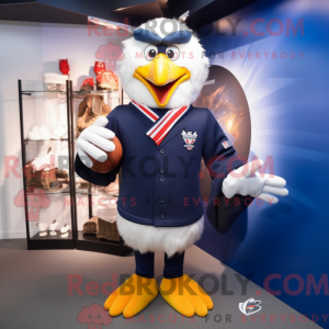 Mascot character of a Navy Hens dressed with a Rugby Shirt and Scarf clips