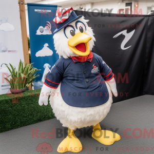 Mascot character of a Navy Hens dressed with a Rugby Shirt and Scarf clips