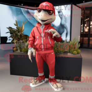 Mascot character of a Red Dimorphodon dressed with a Joggers and Bracelet watches