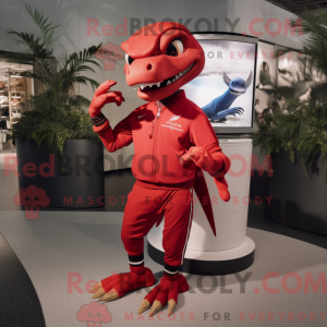 Mascot character of a Red Dimorphodon dressed with a Joggers and Bracelet watches